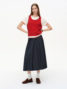 DUSHU | Vintage Dots Pleated Midi Skirt