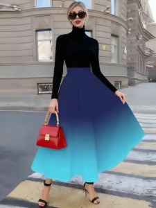Printed Design Four Seasons Gradient Dark Blue Skirt Pattern Holiday Style Half Skirt