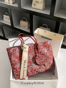 Cueby Kittie New Chinese Style Embroidered Tote Bag Large Capacity Wedding Shoulder Bag Womens Fashionable Leather Handbag