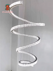 Creative Stairs Hanging Lamp LED Pendant Lights Home Lighting Fixtures Fashion Crystal Villa Luminaire Suspende Luminaire Lustre Tricolor With Remote