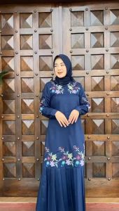 GAMIS DRESS DEWASA BAHAN KATUN TOYOBO PREMIUM BORDIR KOMPUTER MOTIF BUNGA