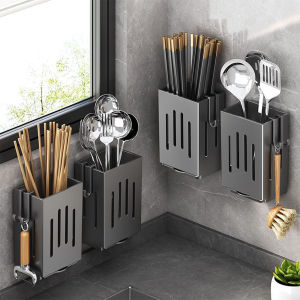 E.B.【Ready in Stock】 Wall Mounted Spoon Fork Organizer Plastic Detachable Cage Chopstick Holder Kitchen Rack Organizer