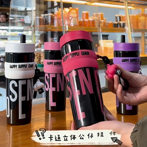 VIVOLILV【PH STOCK】900ML Water Bottles Tumbler Hot And Cold With Rope Large Capacity Straw Cup Outdoor Portable Big Plastic Cup【Big Sale】