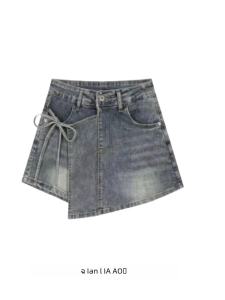 สูง เอว เดนิม กางเกงขาสั้น ผู้หญิง ฤดูร้อน สไตล์ใหม่ปลอมสองชิ้นไม่สมมาตร หลากหลาย พรางหุ่น ครึ่งความยาว เซ็กซี่ สาว กระโปรง