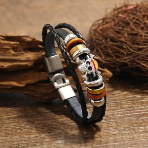 Bandai | Anime One Piece Luffy Bracelet Toys Action Figure Punk Black Leather Braided Punk Rock Bangles Bracelet Birthday Gifts Toys