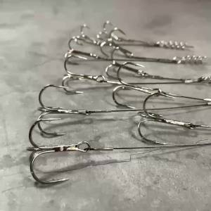 Spinpoler Corkscrew Pike Rig Stinger Fishing Hook For Soft Lure Super Sharp Double Treble Hooks 2 1 1/0 2/0 Wire Line Tackle