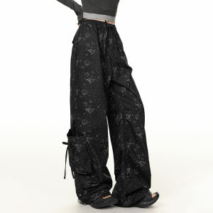 Eptison Womens Casual Pants 2025 Autumn New Loose Sweet Cool Girl Style Floral Print Long Dragging Workwear Trousers