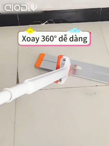 Cây Lau Nhà Tự Vắt Thông Minh AIODIY 360° - Thiết kế bàn lau phẳng 51cm lau khô/ướt 2 trong 1 tặng kèm 2 bông lau