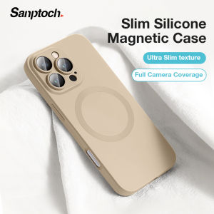 Sanptoch For Magsafe Silicone Phone Case For iPhone 16 / 15 / 14 / 13 / 12 Pro Max Skin-friendly Soft Cover For iPhone 16 15 14 Plus Shockproof Protection Casing Built in Glass Lens