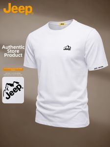 Jeep | Mens White Short Sleeve T-Shirt Summer Round Neck Breathable Simple Design 2026 New Style Cotton