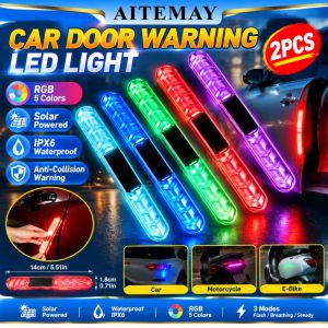Aitemay 2pcs Car Door Anti-Collision Warning Light RGB LED Strip Flashing Signal Safety Lamp For Motorcycle SUV Bicycle