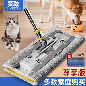 Pet Hair Remover Flat Mop Cloth Clamp Dry Wet Use Urine Absorbent Non-stick Hair Carpet Cleaning Tool Stainless Steel Pole