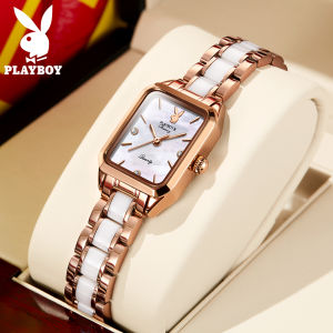 PLAYBOY Watch For Women 2023 Waterproof Original Genuine Ceramics Stainless Steel Belt  Square Quartz Casual Watch