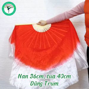 Quạt múa tua rộng vải lụa 2 mặt nan tre 36cm tua quạt dài 40cm TR06