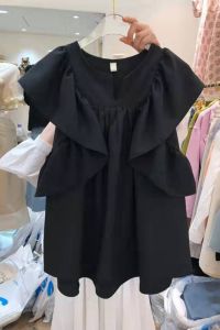 Korean shirt summer brand NUOVPAUL 2025new semi open neck pleated sleeveless shirt top for women