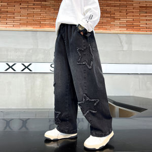 Korean Style Fleece Lined Loose Fit Boys Jeans Straight Leg Long Pants Warm Childrens Clothing Autumn Winter New Arrival