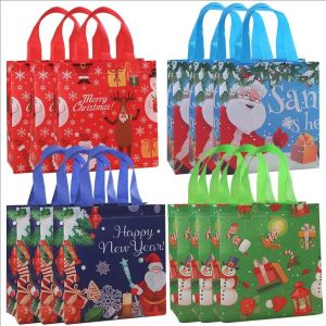 🎄24H Ship🎄 4PCS Christmas Paper Bags for Gifts Santa Claus Snowman Print Christmas Gift Bag New Year Christmas Party Christmas Wrapper Paper Bag