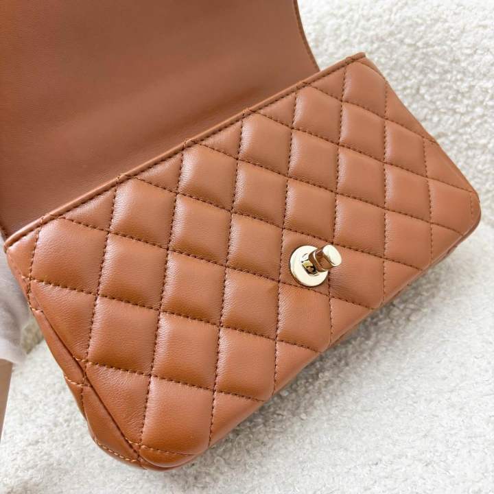 (Brand%20new)%20Chanel%2023A%20Mini%20Rectangle%20Flap%20with%20Crystals%20Top%20Handle%20in%20Cognac%20Brown%20Lambskin%20and%20LGHW%20-%20Image%206