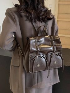 Trendy Cool Butterfly Knot Backpack Womens Large Capacity Casual Double Shoulder Bag British Style Flip Cover Waterproof