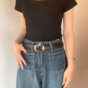 Womens Belt Fashion Leather Korean Metal Buckle Belt Womens Belt Womens Belt Slender and Stylish Versatile