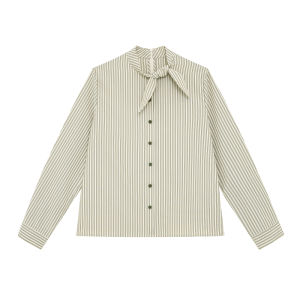 Bind Ribbon Small Collar Striped Shirt