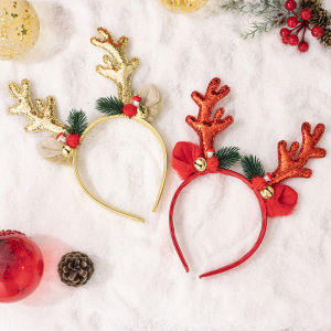 New Christmas Elk Bell Headband Sequins Hair Band Christmas Party Decoration Hairband Merry Christmas Happy New Year Decoration Adults Children Gifts Headwear