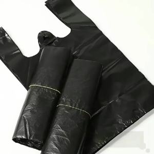 100Pcs Thickened Black Vest Plastic Bag Takeaway Shopping with Handle Bag Kitchen Living Room Garbage Clean Storage Bag