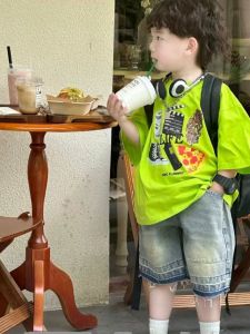 Bộ Đồ Trẻ Em Mùa Hè Thời Trang Nam Tay Ngắn Quần Short Denim Trẻ Em Trai Trẻ Sơ Sinh Cotton Pha Trộn Cotton Nguyên Chất Thường Ngày Mùa Hè