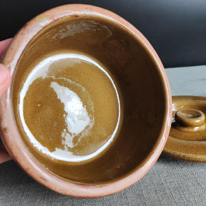 Hũ Đựng Gia Vị Gốm Thủ Công Kiểu Cũ Hũ Đựng Dầu Lợp Men Lá Cây Hũ Đựng Muối Hình Bát Đựng Súp Có Nắp Bát Đựng Mì Nướng Tự Nhiên