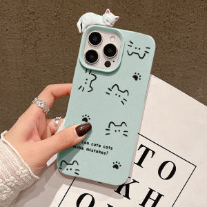 Cute Cat 3D Cartoon Lying Cat Leather Phone Case For iPhone 17 11 Pro Max Air 12 13 14 15 16 Pro Max 15 16 Plus Soft Funda Cover
