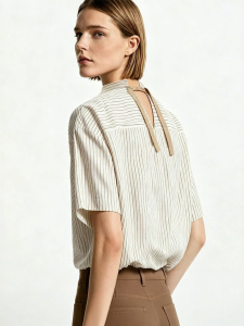 AMII | Leisure Collar Contrast Color Embellished Striped Loose Shirt