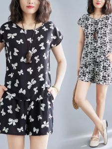 plus Size Cotton Silk Short Sleeve Short Pants Women Two Piece Set Casual Thin Home Clothes Floral Set Summer Comfortable Sleepwear