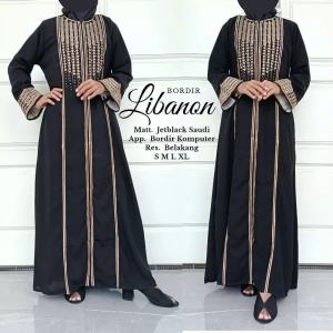 gamis syari bordir libanon baju muslim wanita abaya hitam casual daily wear