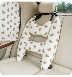 2-piece Car Headrests Child Seat Belts Anti Pinch Sleeping Pillows Adult Four Season Universal Cartoon Car Pillows Neck Pillow