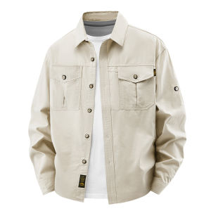 CHAFEI | Cotton Workwear Jacket Spring Autumn Mens Casual Loose Large Size Long Sleeve Shirt