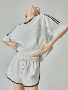 Floral Gray Sporty Casual Patchwork Short Sleeve Tshirt Shorts Set
