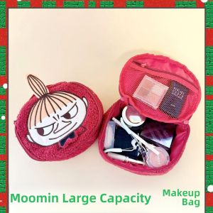 Large Capacity Plush Makeup Bag Cartoon Moomin Handheld Storage Bag for Women Red Portable Cosmetic Pouch Family Organizer