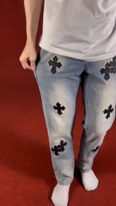 quần suông ống rộng jean chữ thập thêu da (61)