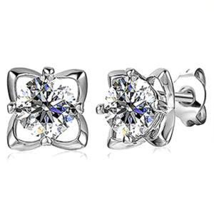 Bông tai Bạc nữ hình bông hoa 4 cánh S925 cao cấp đính đá quý Moissanite màu nước D hàng nhập khẩu