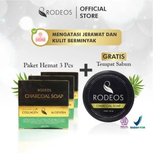 Rodeos Charcoal Soap Original 3Pcs - Sabun Muka Pria Pembersih Wajah anti jerawat Bpom