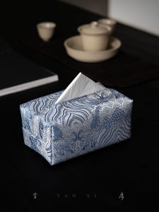 Chinese Style Silk Tissue Box Fabric Artificial Silk Embossed Paper Towel Holder Tea Room Sample Room Paper Storage Cloth Cover