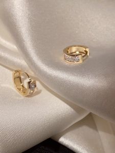 Shiny Diamond-Encrusted Earrings 18K Gold Plating Minimalist Fashion Small and Exquisite Titanium Steel Ear Clip Fancy Cold Style Trendy