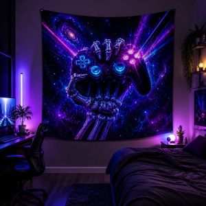 VIKAMA Skull Blacklight Neon Galaxy Tấm Thảm Ảo Giác Treo Tường Chăn Cho Phòng Ngủ Phòng Trò Chơi Trang Trí Phòng Polyester Chống Thấm Nước