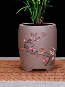 Handmade Purple Clay Special Small Size for Living Room Desktop Green Plants Bamboo Golden Bullet Wind Flower Vase