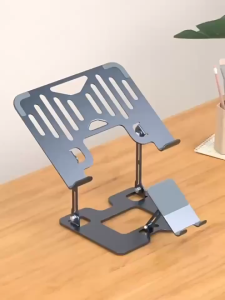 【🔥SG SELLER🔥】RICHMENTGADGET Ultra Quiet Laptop Cooling Stand with Dual Fans Height Adjustable 2 in 1 Phone Holder for Gaming Notebook Cooling