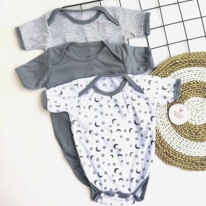 Husna Baby - isi 1/3 Pcs Jumper Pendek Kain Bayi Usia 0-6 Bulan Seri Abu