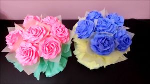 Hand Made Paper 6pcs Flowers Bouquet for Valentines Day Mothers Day Wedding Day Birthday Graduation Day House Decoration and Celebration events