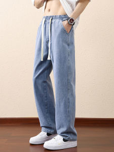 กางเกงยีนส์ทรงตรงเอวยางยืดหนาสำหรับผู้ชาย กางเกงขายาวทรงหลวมสบายๆ สำหรับเด็กและเยาวชน เอวกลาง ฤดูใบไม้ร่วง/ฤดูหนาว