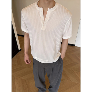 Summer Relaxed Style Breathable Henley Collar Polo Shirt