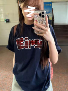 Retro American Short Sleeve Cotton T-Shirt Women Summer Loose Slimming Pure Cotton Top Korean Style round Neck Casual Shirt